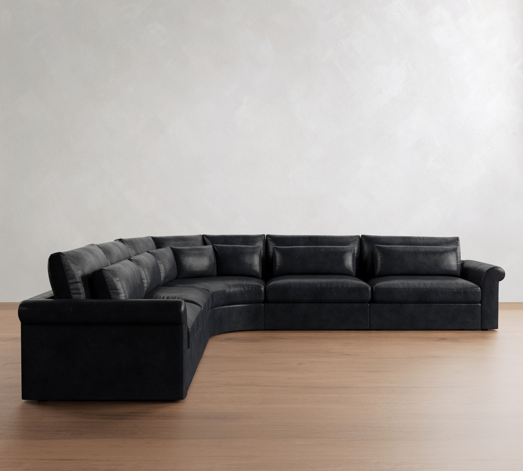 Westwood Roll Arm Deep Seat Leather 5-Piece Curved Wedge Sectional - thumbnail 8