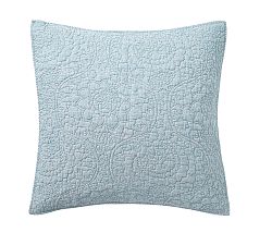 Open Box: Belgian Flax Linen Floral Stitch Quilted Shams, Chambray, Set of 3 - Euro