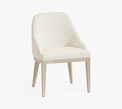 Open Box: Layton Upholstered Dining Armchair - Performance Basketweave Warm White, Sandwash