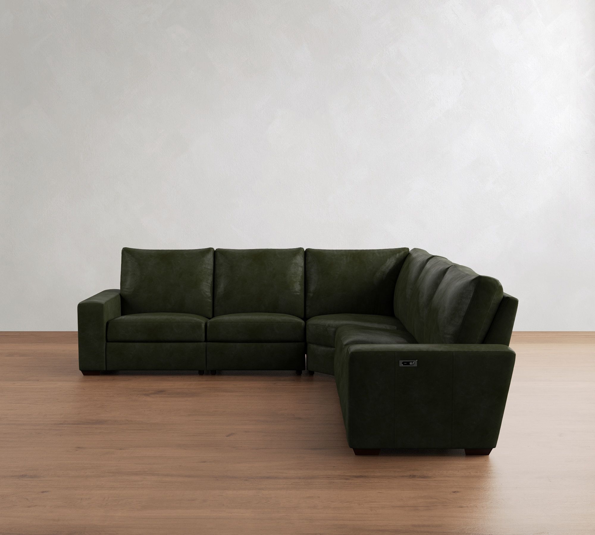 Big Sur Square Arm Leather Power Reclining L Shaped Sectional (121")