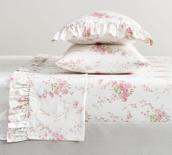 LoveShackFancy Pink Embroidered Rose Duvet Cover | Pottery Barn