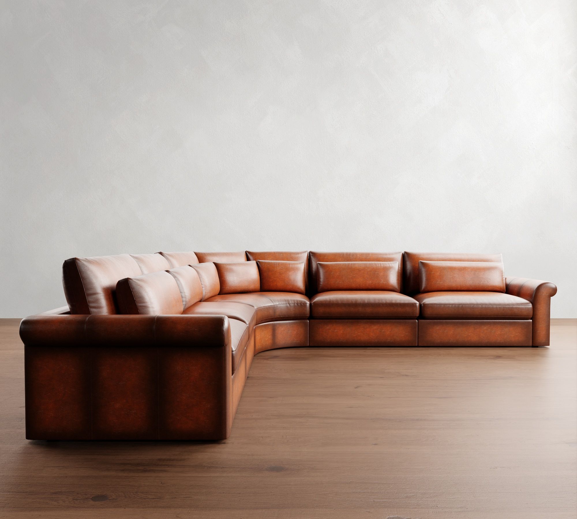 Westwood Roll Arm Deep Seat Leather 5-Piece Curved Wedge Sectional - thumbnail 6