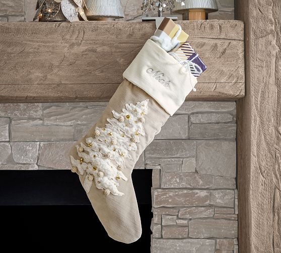 Tree Embellished Velvet Stocking