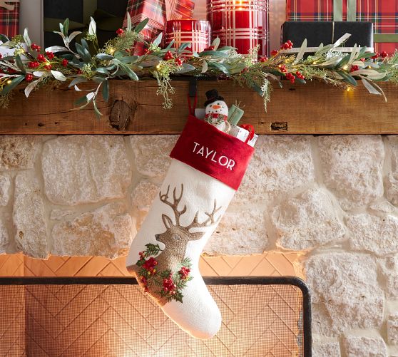 Holiday Deer Crewel Stocking