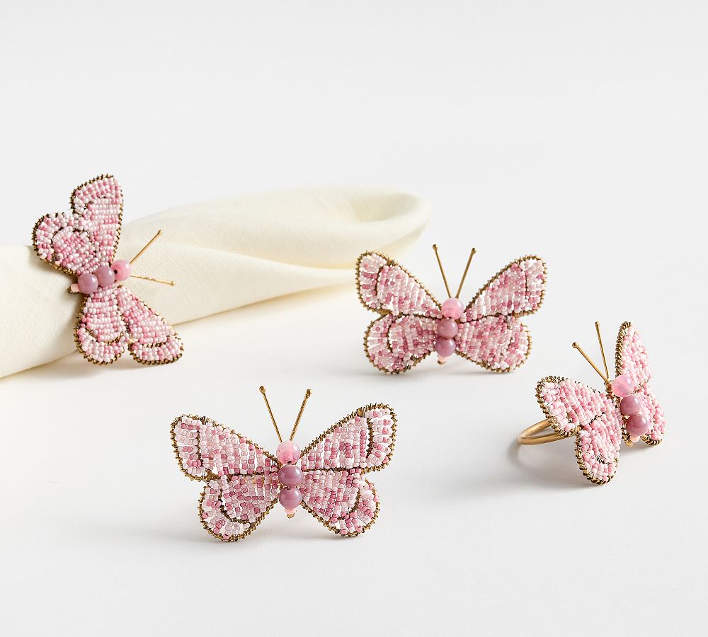 Beaded Butterfly Napkin Rings - Set of 4 - Set of 4 - Pink
