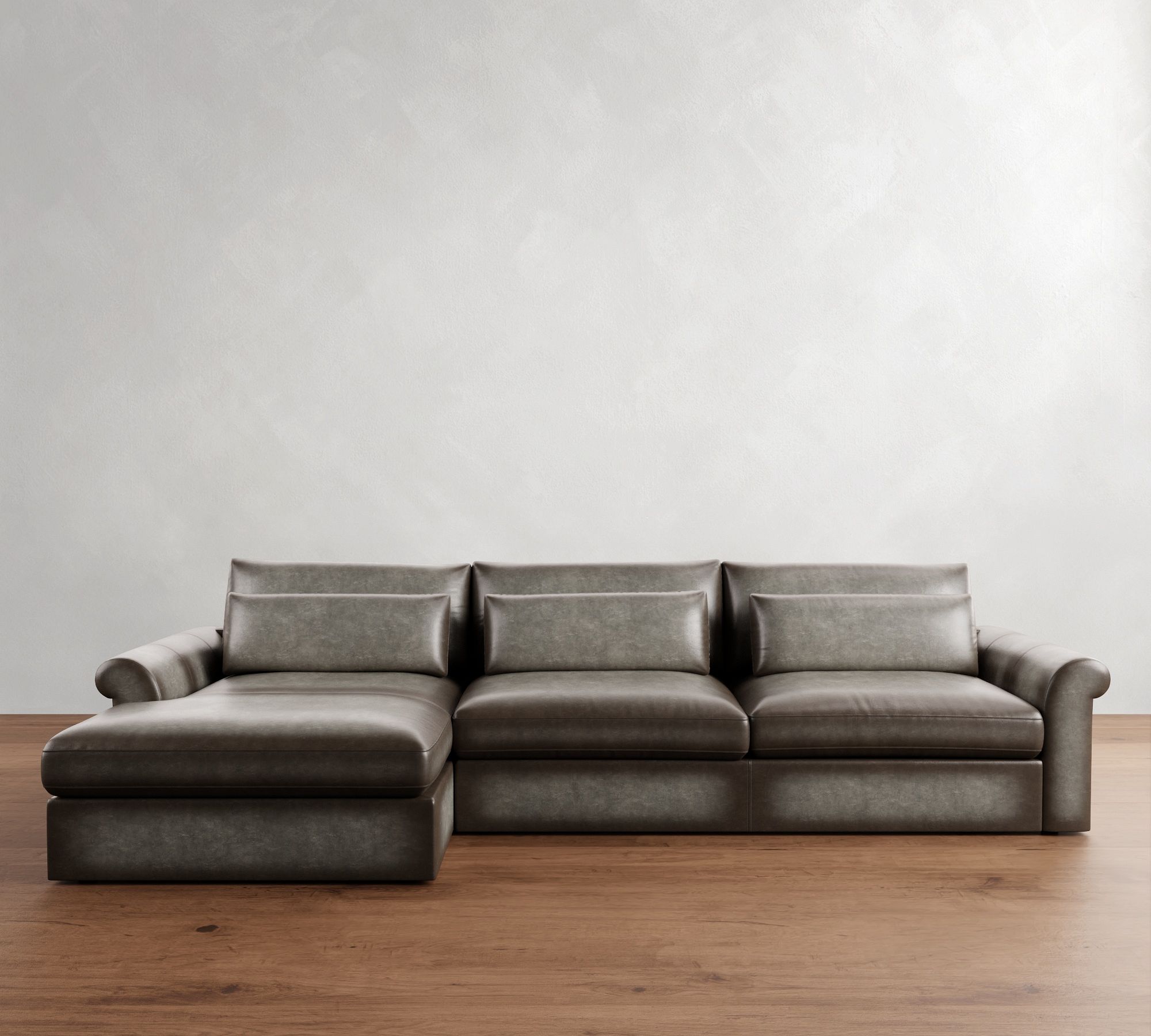 Westwood Roll Arm Deep Seat Leather Chaise Sectional