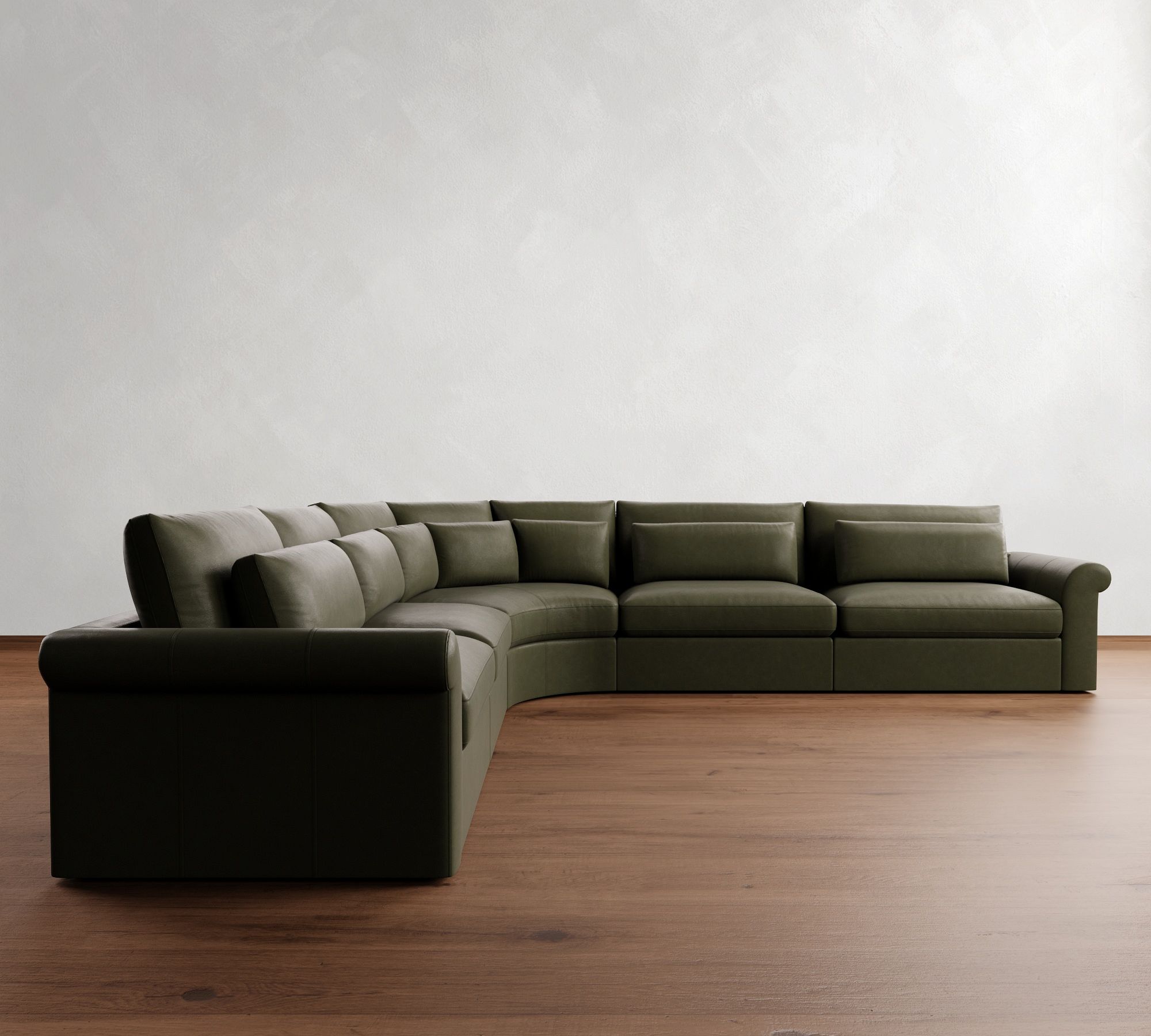 Westwood Roll Arm Deep Seat Leather 5-Piece Curved Wedge Sectional