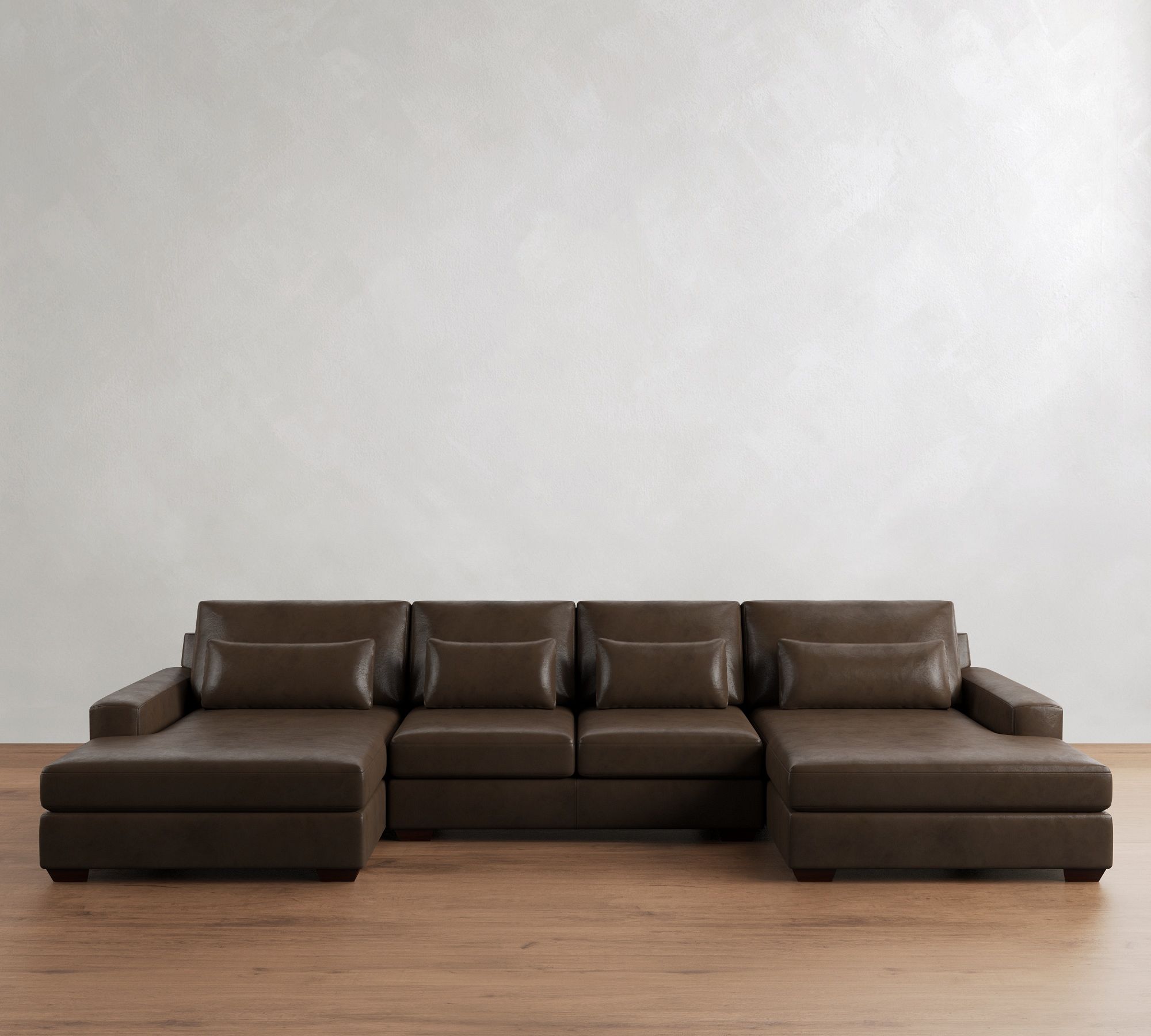 Big Sur Square Arm Deep Seat Leather Double Chaise Sectional (146"&ndash;198")
