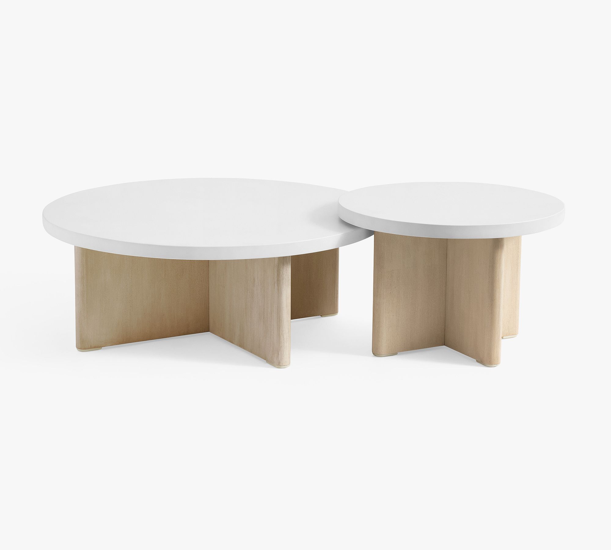 Cayman Concrete &amp; Eucalyptus Round Outdoor Nesting Coffee Table
