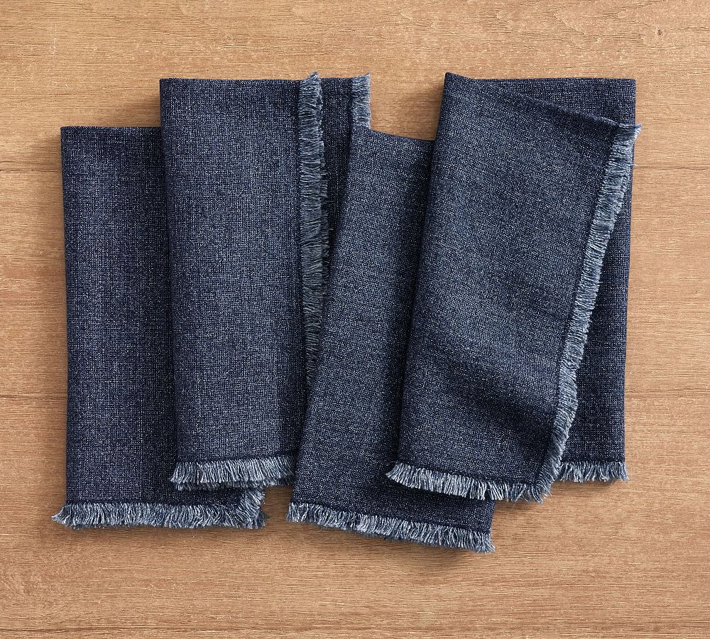 Frayed Oversized Linen Napkins - Set of 4 - Set of 4 - Indigo