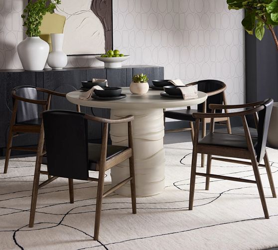 Karo Leather Dining Armchair, Black by Pottery Barn