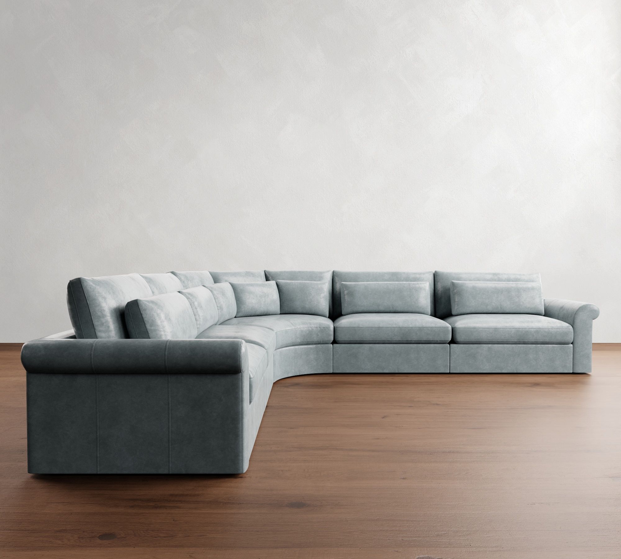 Westwood Roll Arm Deep Seat Leather 5-Piece Curved Wedge Sectional - thumbnail 2