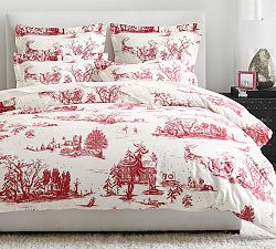 Open Box: Santa Toile Organic Cotton Duvet Cover, Twin/Twin XL - Red