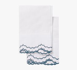 Maci Double Scalloped Percale Embroidered Pillowcase - Set Of 2