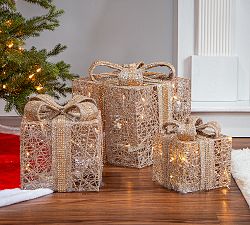 Lighted Gold Gift Boxes - Set Of 3
