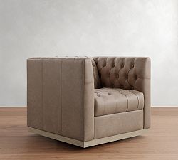 Open Box: Edgewood Leather Swivel Chair without Nailheads - Legacy Taupe, Seadrift