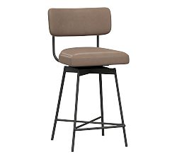Open Box: Maison Leather Counter Height Swivel Stool, 25" - Legacy Taupe, Bronze Legs