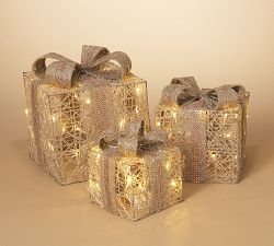 Lighted Gold Gift Boxes - Set Of 3