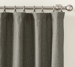 Open Box: Belgian Flax Linen Blackout Curtain, 100"W x 96"L - Dark Forest