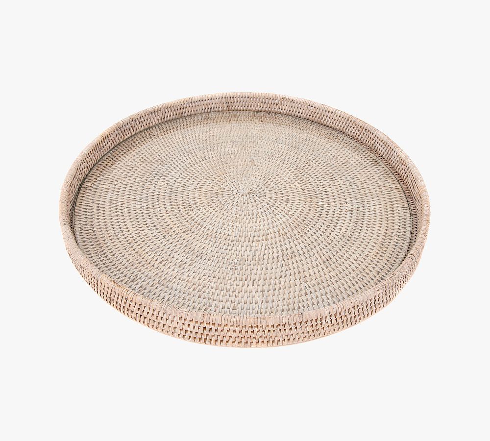 Tava Handwoven Rattan Round Serving Tray - 16" Diam., White Wash