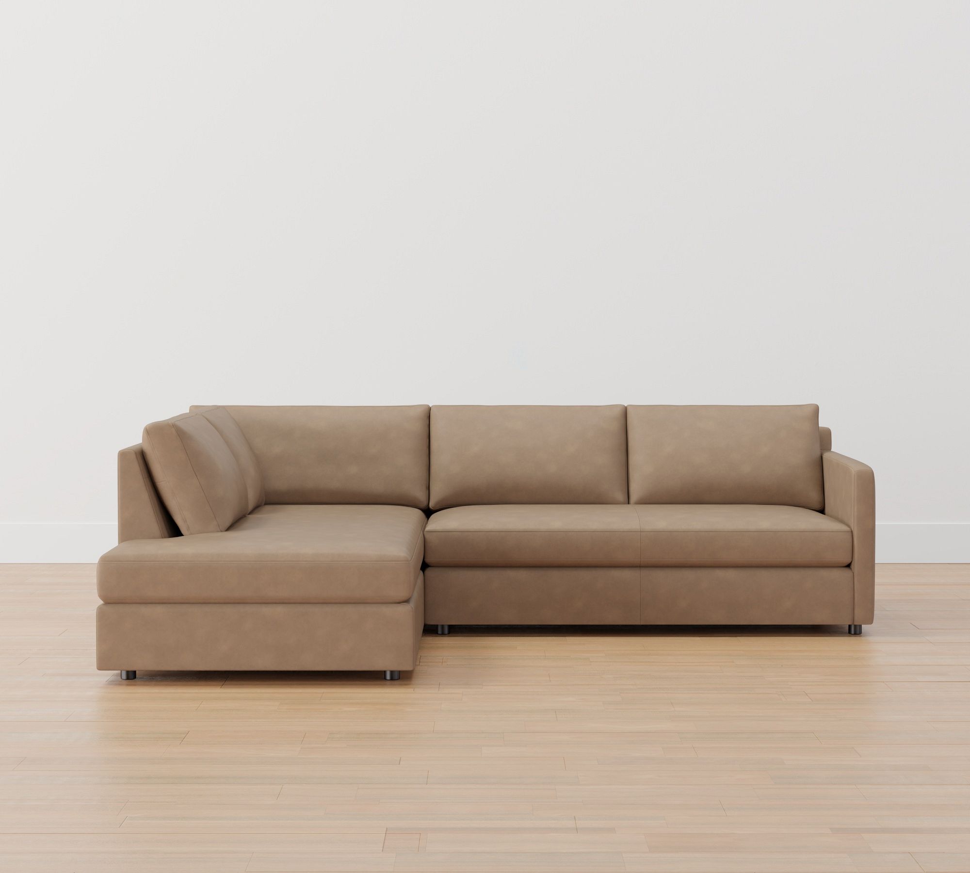 Pacifica Slim Arm Leather Return Bumper Sectional (106") - thumbnail 8