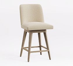 Open Box: Layton Upholstered Swivel Counter Stool (25.5") - Performance Boucle Oatmeal, Seadrift Finish