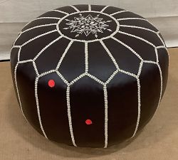 Open Box: Nadia Moroccan-Style Leather Pouf - Cocoa