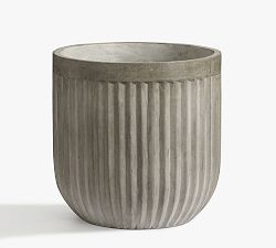 Open Box: Concrete Fluted Outdoor Planter, Extra Large (20"D x 20"H) - Grey