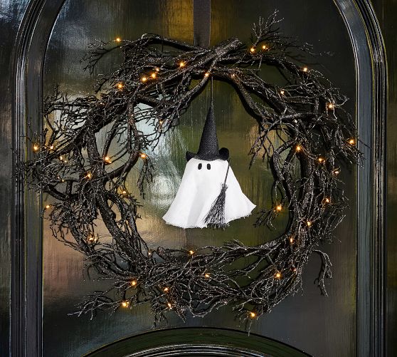 Lit Ghost Witch Wreath