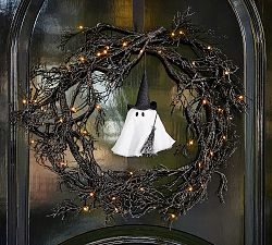 Lit Ghost Witch Wreath