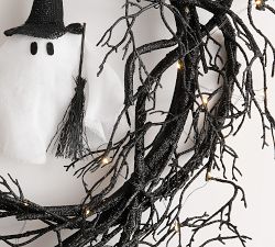 Lit Ghost Witch Wreath