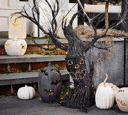 Lit Jack O'Lantern Willow Tree