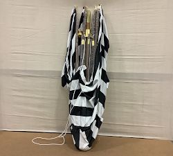 Open Box: Premium 10' Rectangular Outdoor Patio Umbrella w/ Teak Frame - Sunbrella® Stripe; Black