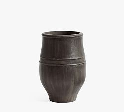 Open Box: Sienna Fiber Stone Outdoor Planter, Large (17.5"D x 25"H) - Charcoal