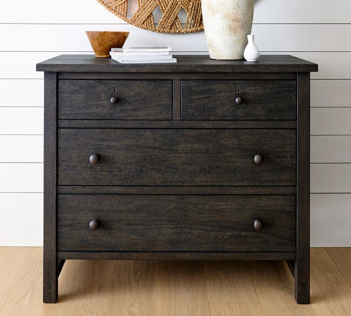 black dresser pottery barn Glenview 6 Drawer Dresser - Cracked Smoked Black Veneer main image 1