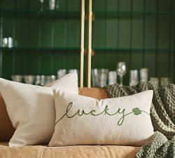 Lucky You Embroidered Lumbar Pillow Cover