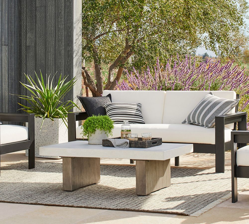 Pomona Concrete & Acacia Rectangular Outdoor Coffee Table (50") by Pottery Barn