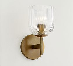Open Box: Cooper Ribbed Glass Single Sconce (9") - Tumbled Brass