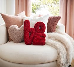 XO Heart Sherpa Embroidered Pillow Cover
