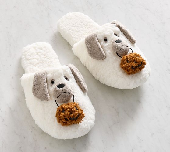 Doug the Dog With Pumpkin Slippers