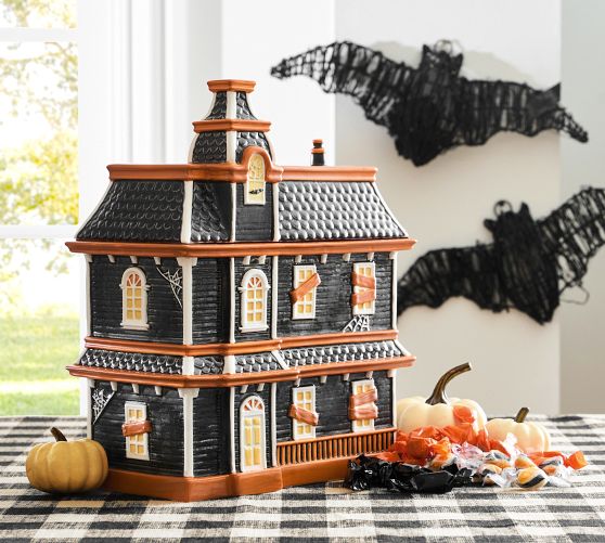 Haunted House Lidded Stoneware Candy Bowl