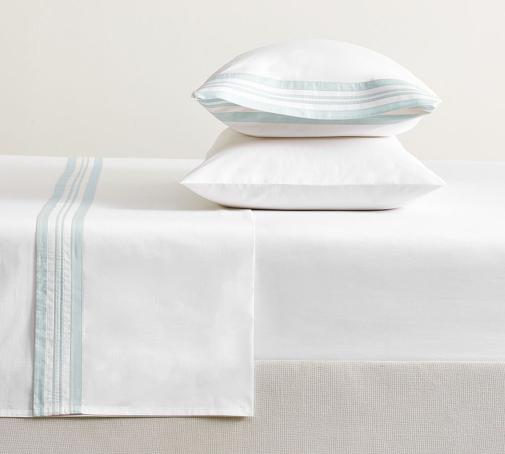 Addison Border Percale Sheet Set - White/Chambray, Queen