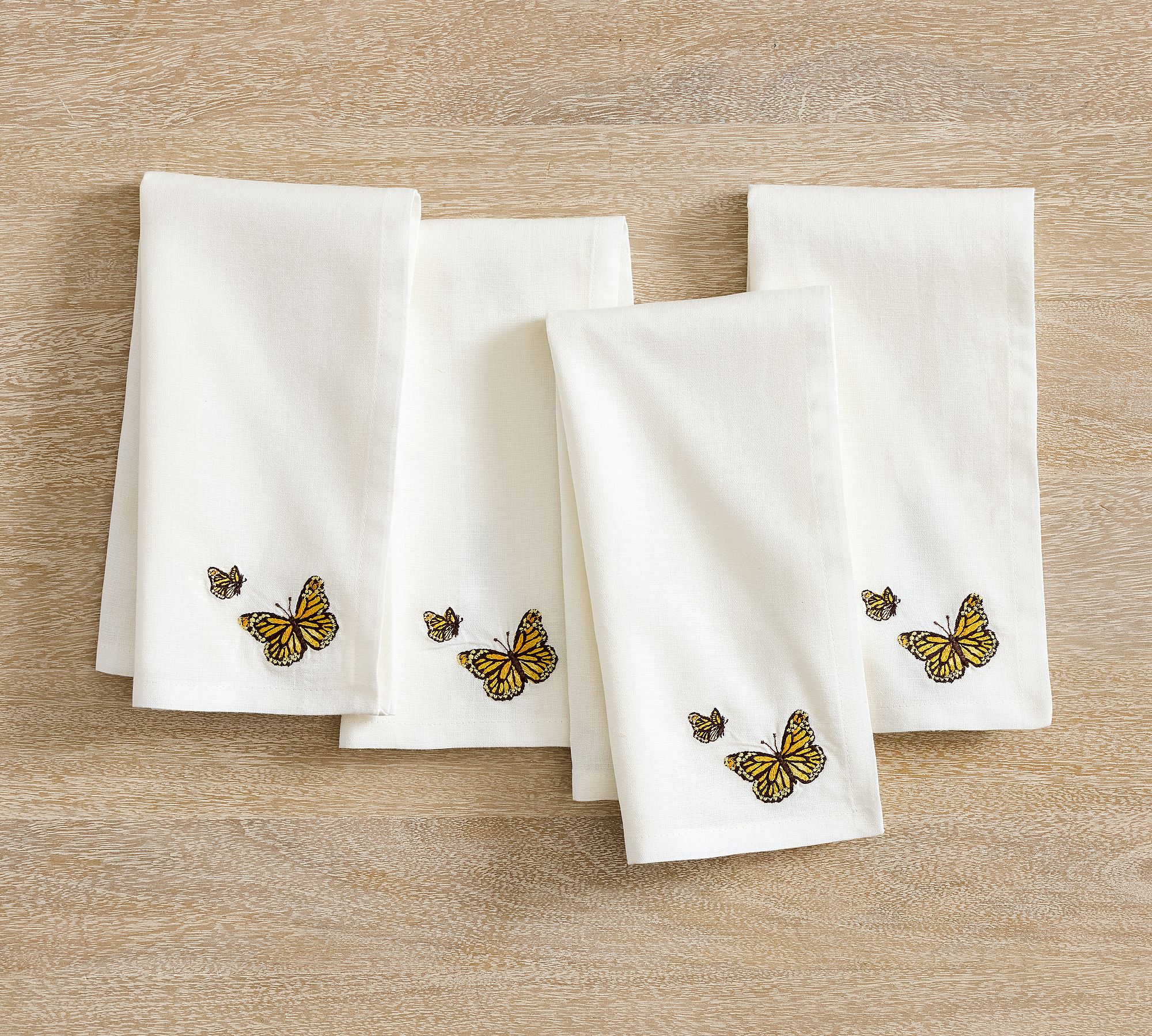 Embroidered Butterfly Cotton Napkins - Set of 4