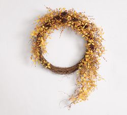 Faux Oversized Golden Leaf and Berry Wreath