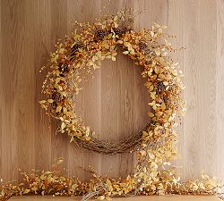 Faux Oversized Golden Leaf and Berry Wreath