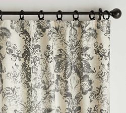Open Box:  Thea Print Linen/Cotton Rod Pocket Curtain, 50" W x 96" L - Gray Multi