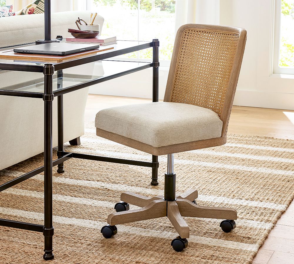 Elliot Upholstered Cane Desk Chair by Pottery Barn