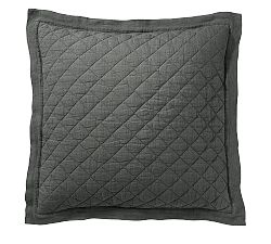 Open Box: Belgian Flax Linen Diamond Quilted Sham, Euro, Set of 3 - Charcoal