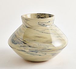 Open Box: Handcrafted Marbled Ceramic Vase, Medium 8"H - Blue Multi