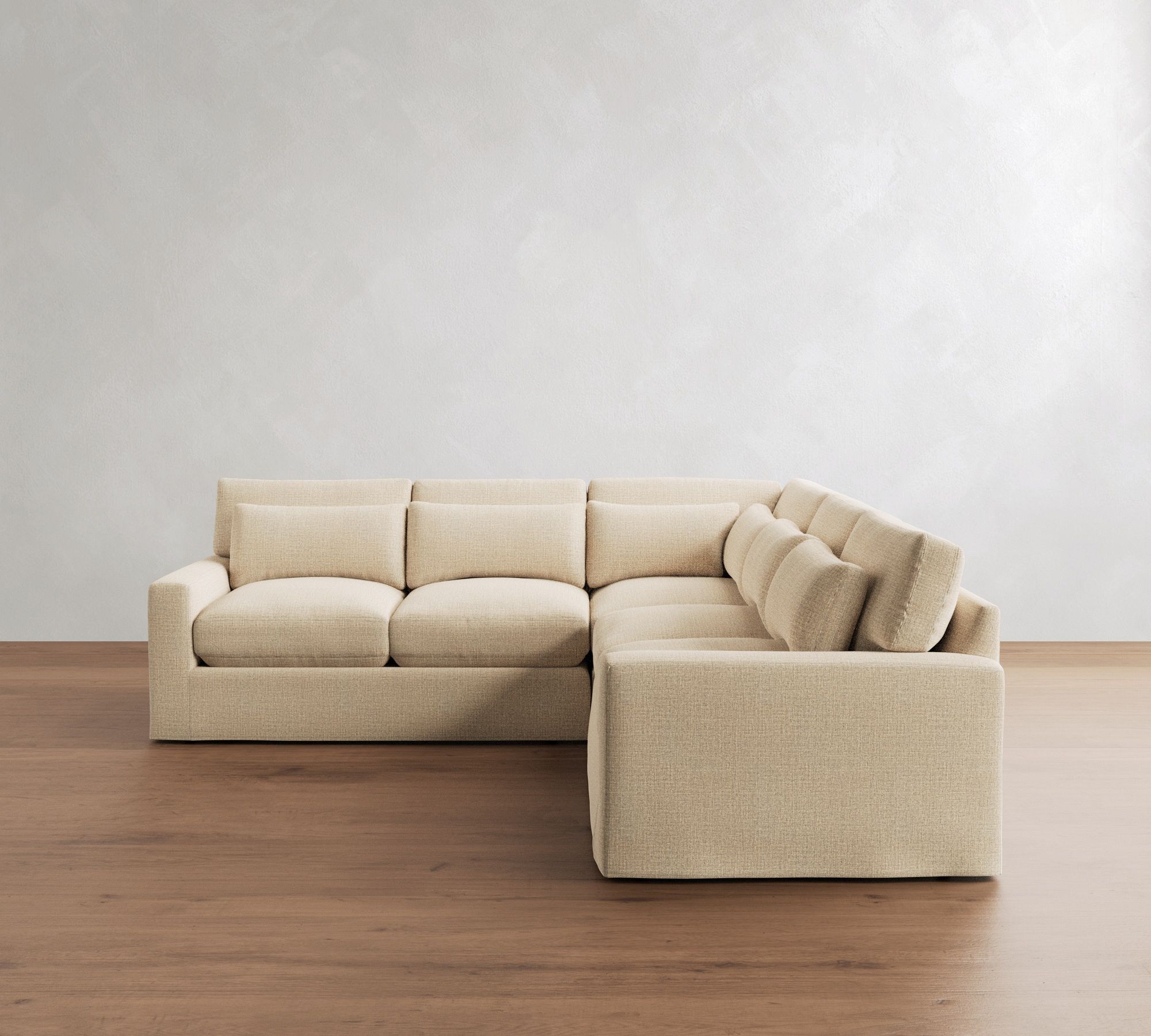 PB Comfort Modern Deep Square Arm Slipcovered 3-Piece L-Shaped Sectional (110")